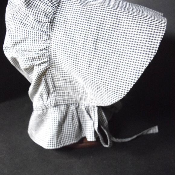 Acadian Style Bonnet Historic Reproduction Hat Costume Gingham Check Ruffles - Picture 5 of 12